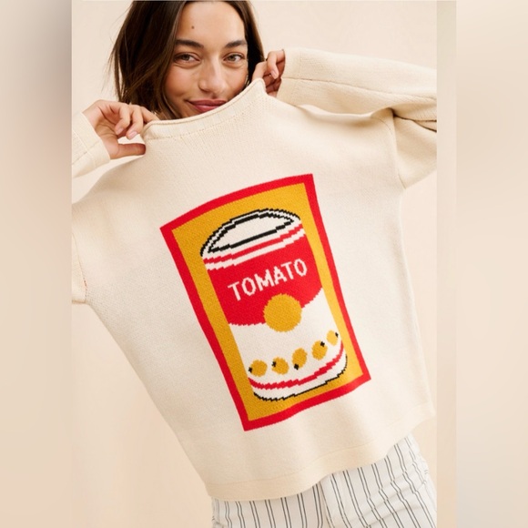 Anthropologie Sweaters - Anthropologie Flat white Tomato Soup Sweater size xs